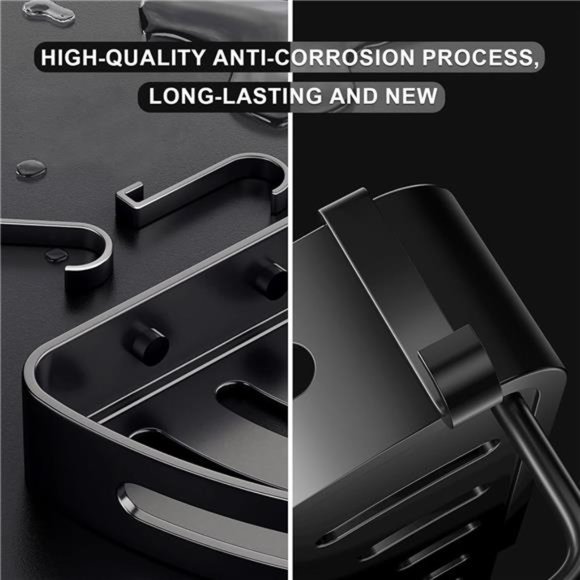 Black Shower Caddy Shelf Organizer, Bathroom Organizers, 2 Pack with 8 hooks - Picture 3 of 8